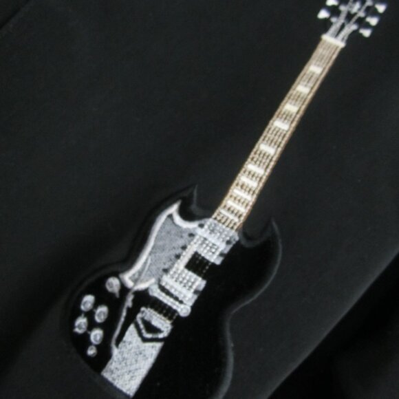 VTG  Gibson Tour Wear Men XL SS Shirt Black Embroidered Guitars Velvet Accent - Picture 7 of 9